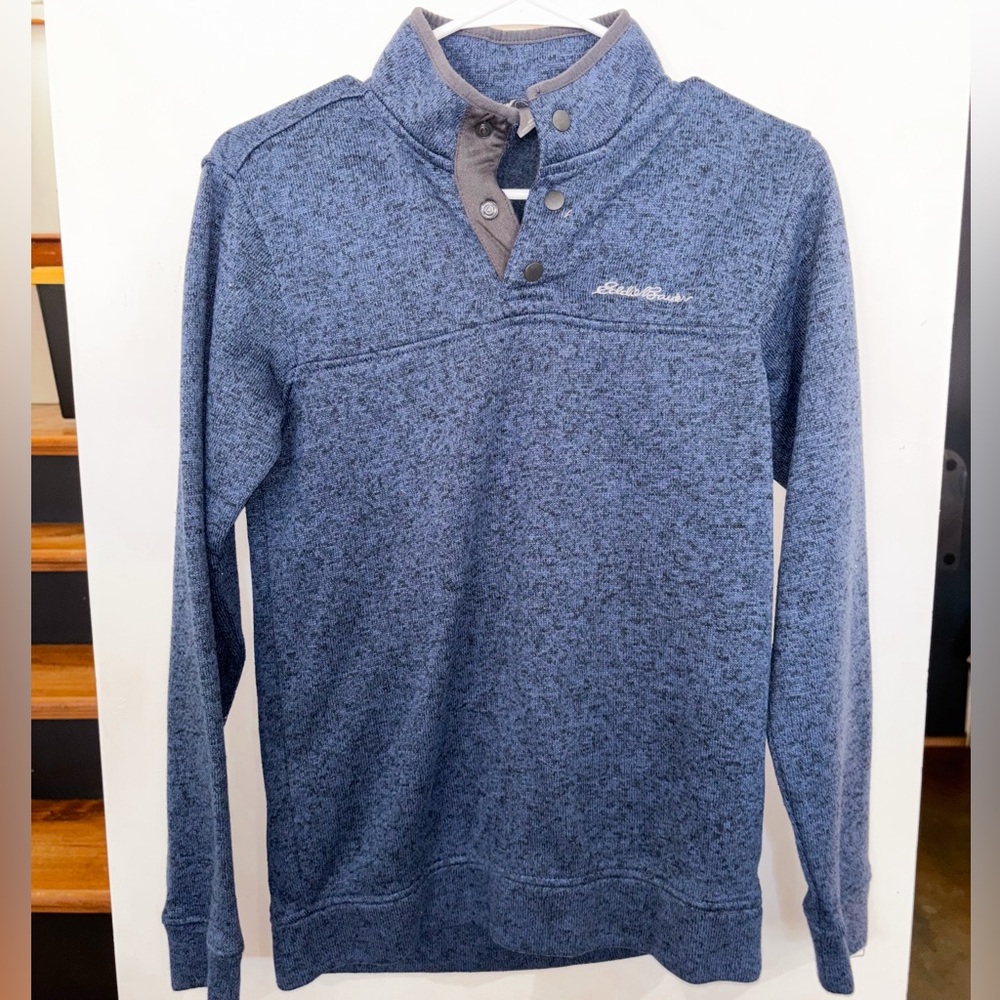 Eddie Bauer 1/4 Snap Sweatshirt Mens Small Heather Blue Long Sleeve Pullover